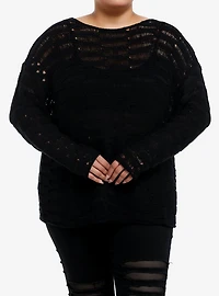 Social Collision Black Destructed Boyfriend Fit Girls Sweater Plus Size