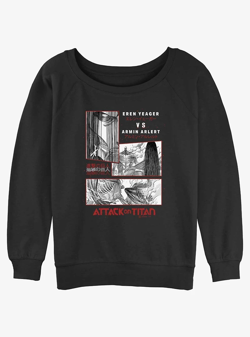 Attack on Titan Eren vs Armin Girls Slouchy Sweatshirt