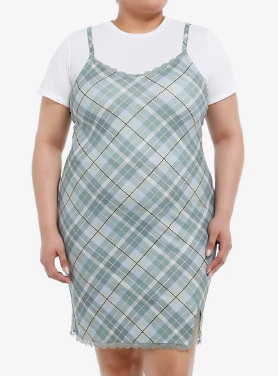 Teal Plaid Twofer Dress Plus Size