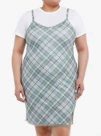 Teal Plaid Twofer Dress Plus Size