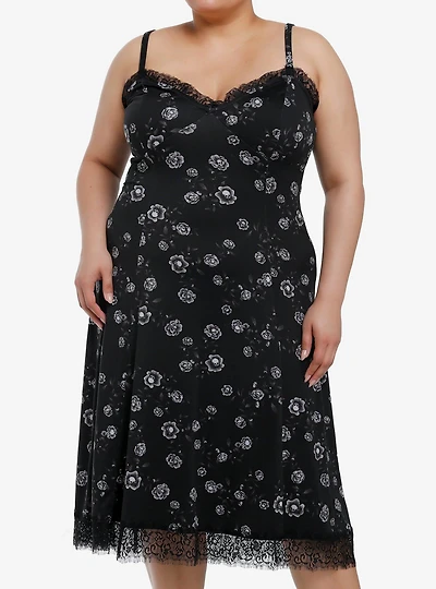 Cosmic Aura Skull Rose Midi Slip Dress Plus Size