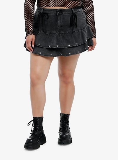 Social Collision Star Stud Ribbon Mini Skirt Plus Size