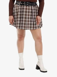 Thorn & Fable Brown & Beige Belted Pleated Skirt Plus Size