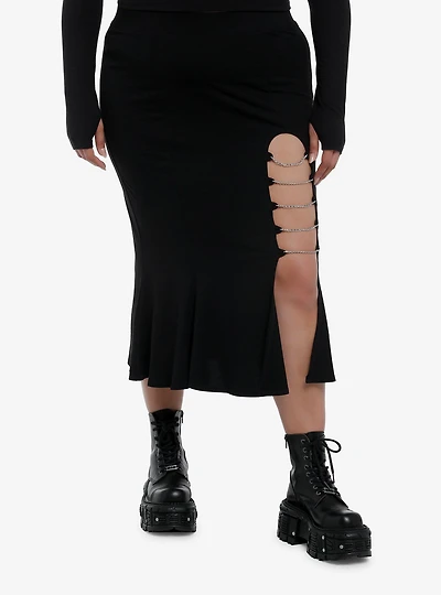 Social Collision Black Chain Slit Mermaid Midi Skirt Plus Size