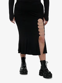 Social Collision Black Chain Slit Mermaid Midi Skirt Plus Size