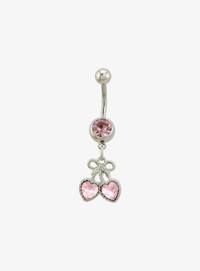 14G Steel Pink Heart Cherry Navel Barbell