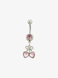 14G Steel Pink Heart Cherry Navel Barbell