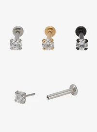 16G Steel Basic Metal CZ Labret Stud 3 Pack