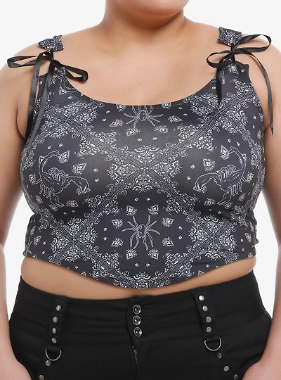 Cosmic Aura Gothic Western Bandana Lace-Up Girls Top Plus Size