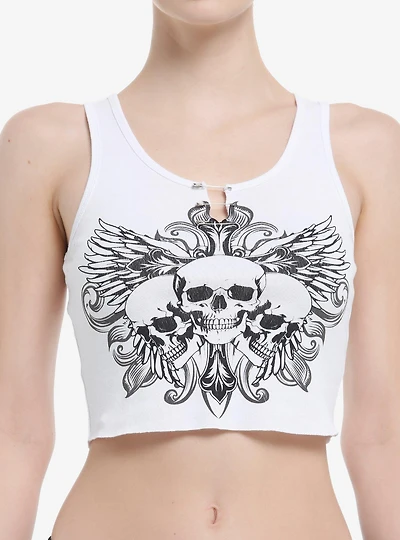 Social Collision Winged Skulls Crop Girls Racerback Tank Top