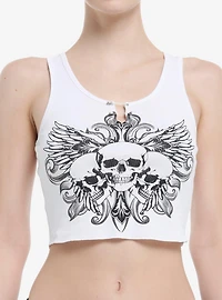 Social Collision Winged Skulls Crop Girls Racerback Tank Top