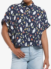 Thorn & Fable Mushroom Ghost Girls Boxy Woven Button-Up