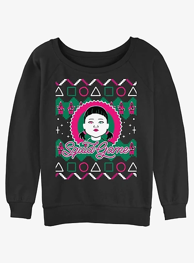 Squid Game Young-Hee Doll Ugly Christmas Girls Slouchy Sweatshirt