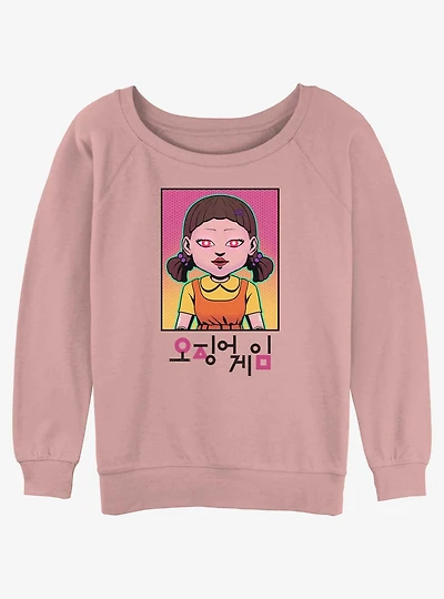 Squid Game Neon Young-Hee Doll Girls Slouchy Sweatshirt