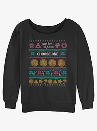 Squid Game Choose One Dalgona Cookie Ugly Christmas Girls Slouchy Sweatshirt