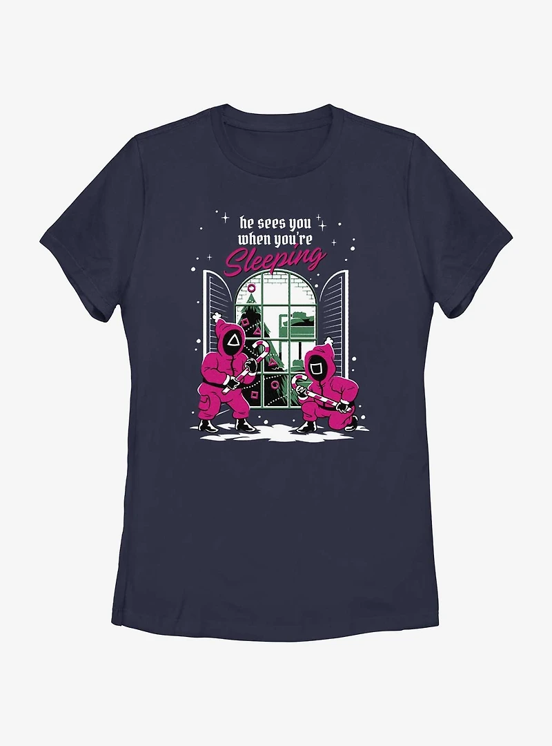 Squid Game All Seeing Pink Soldiers Christmas Womens T-Shirt