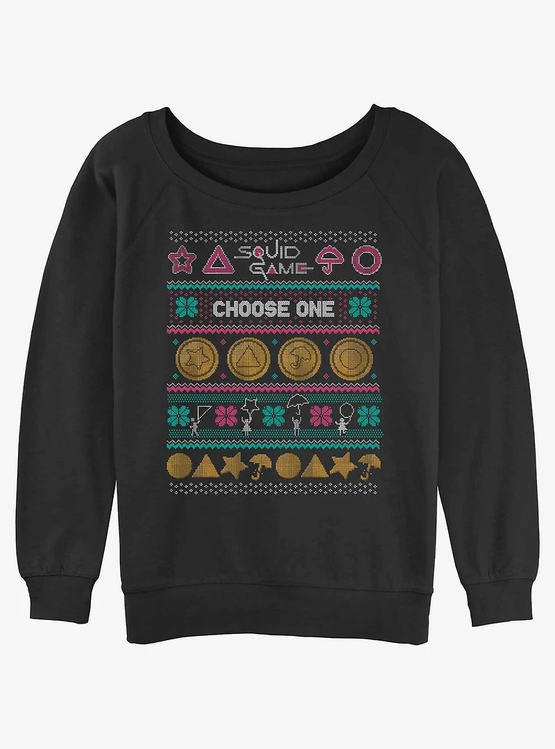 Squid Game Choose One Dalgona Cookie Ugly Christmas Womens Slouchy Sweatshirt