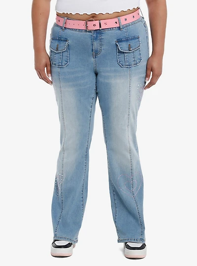 Sweet Society Pink Rhinestone Star Belt Low-Rise Jeans Plus Size