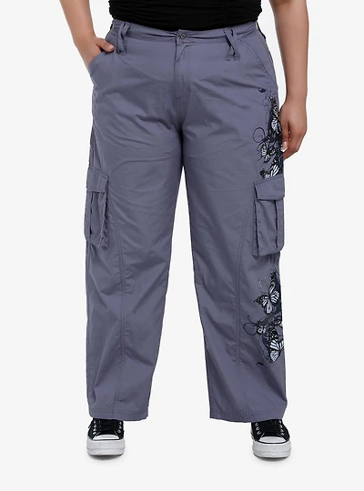 Slate Grey Butterfly Filigree Girls Cargo Pants Plus Size