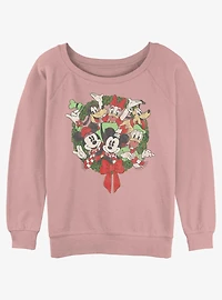 Disney Mickey Mouse & Friends Christmas Wreath Girls Slouchy Sweatshirt
