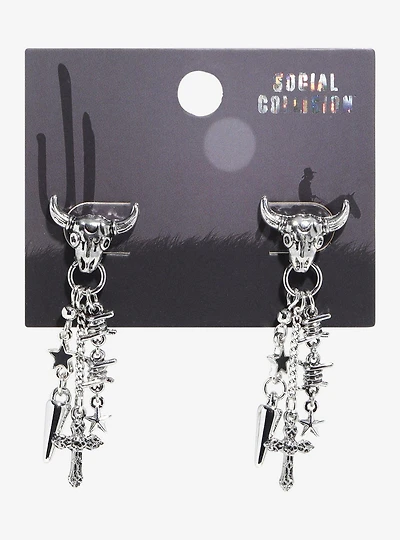 Social Collision Bull Barbed Wire Cross Earrings