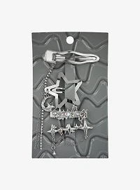 Silver Wavy Drippy Star Hair Clip Set