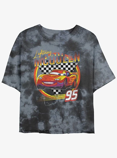 Disney Pixar Cars Lightning McQueen Vintage Girls Tie-Dye Crop T-Shirt