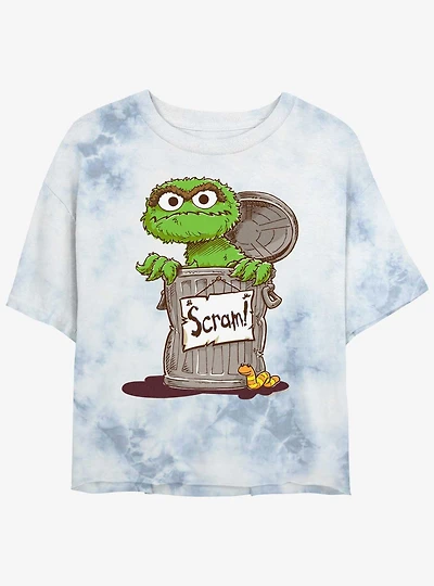 Sesame Street Oscar Scram Sign Girls Tie-Dye Crop T-Shirt