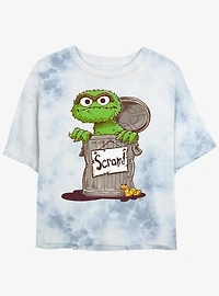 Sesame Street Oscar Scram Sign Girls Tie-Dye Crop T-Shirt