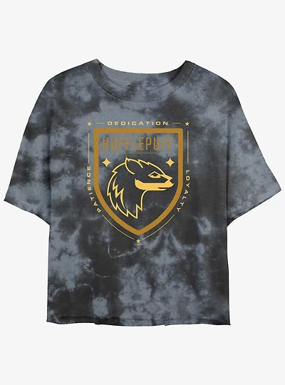 Harry Potter Hufflepuff House Crest Girls Tie-Dye Crop T-Shirt