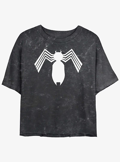 Marvel Spider-Man Symbiote Spider-Man Logo Girls Mineral Wash Crop T-Shirt
