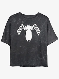 Marvel Spider-Man Symbiote Spider-Man Logo Girls Mineral Wash Crop T-Shirt