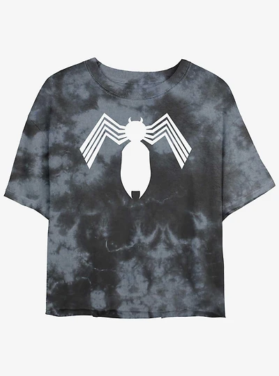 Marvel Spider-Man Symbiote Spider-Man Logo Girls Tie-Dye Crop T-Shirt