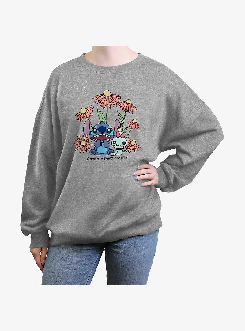 Disney Lilo & Stitch Chibi Floral Girls Oversized Sweatshirt