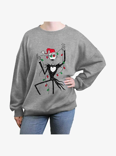 The Nightmare Before Christmas Santa Jack Christmas Lights Girls Oversized Sweatshirt