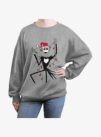 The Nightmare Before Christmas Santa Jack Christmas Lights Girls Oversized Sweatshirt