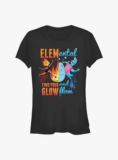 Disney Pixar Elemental Ember and Wade Find Your Glow and Flow Girls T-Shirt