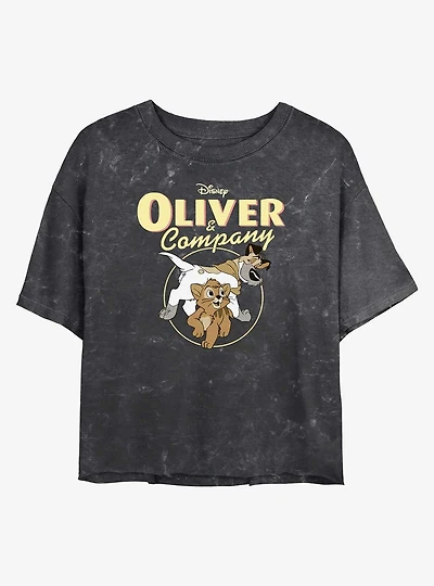Disney Oliver & Company Oliver and Dodger Girls Mineral Wash Crop T-Shirt