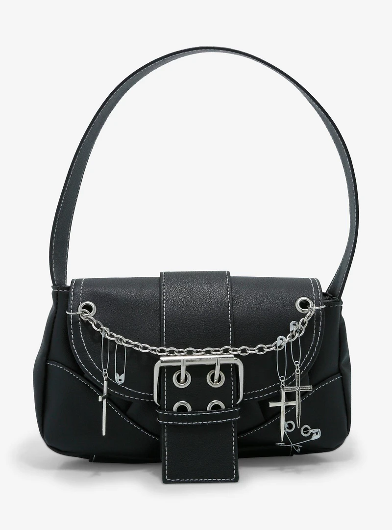 Safety Pin Cross Charm Shoulder Bag