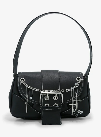 Safety Pin Cross Charm Shoulder Bag