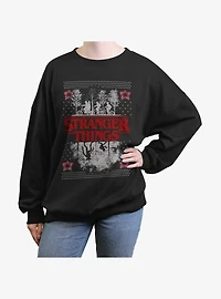 Stranger Things Upside-Down Ugly Christmas Girls Oversized Sweatshirt