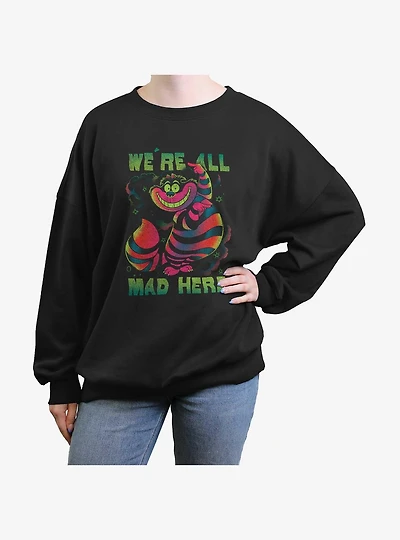 Disney Alice In Wonderland Cheshire Cat We're All Mad Here Girls Oversized Sweatshirt