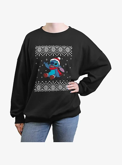 Disney Lilo & Stitch Ugly Christmas Snow Stitch Girls Oversized Sweatshirt