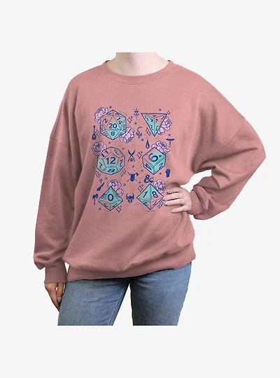 Dungeons & Dragons Floral Dice Womens Oversized Sweatshirt