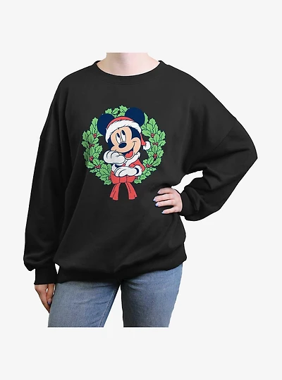 Disney Mickey Mouse Christmas Wreath Womens Oversized Sweatshirt