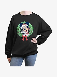 Disney Mickey Mouse Christmas Wreath Womens Oversized Sweatshirt