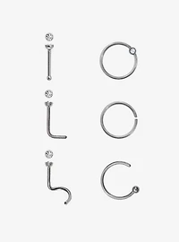 Steel Silver Gem Nose Hoop & Stud 6 Pack
