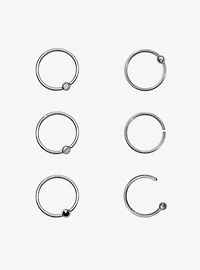 Steel Silver Gem Nose Hoop 6 Pack