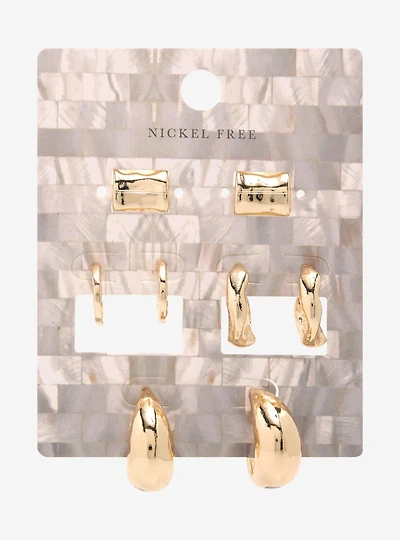 Gold Drippy Chunky Hoop Earring Set