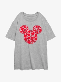 Disney Mickey Mouse Heart Filled Ears Girls Oversized T-Shirt